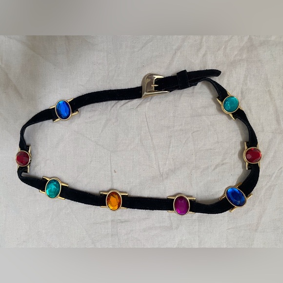 Accessories - Vintage 80s Leather Gem Belt